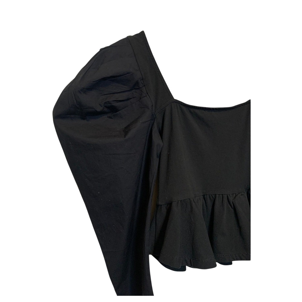 NWT Express Black Puff Sleeve Peplum Top Sweetheart Neck S - Picture 5 of 7